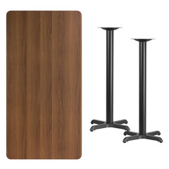 30'' x 60'' Rectangular Walnut Laminate Table Top with 22'' x 22'' Bar Height Table Bases