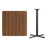 36'' Square Walnut Laminate Table Top with 30'' x 30'' Bar Height Table Base
