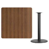 42'' Square Walnut Laminate Table Top with 24'' Round Bar Height Table Base