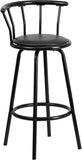 Crown Back Black Metal Barstool with Black Vinyl Swivel Seat