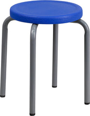 Stackable Stool with Blue Seat and Silver Powder Coated Frame