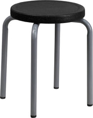 Stackable Stool with Black Seat and Silver Powder Coated Frame