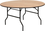 60'' Round Wood Folding Banquet Table with Clear Coated Finished Top