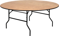 72'' Round Wood Folding Banquet Table with Clear Coated Finished Top