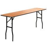 18'' x 72'' Rectangular Wood Folding Training / Seminar Table with Smooth Clear Coated Finished Top