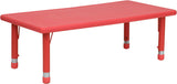 24''W x 48''L Height Adjustable Rectangular Red Plastic Activity Table