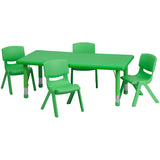 24''W x 48''L Adjustable Rectangular Green Plastic Activity Table Set with 4 School Stack Chairs