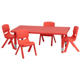 24''W x 48''L Adjustable Rectangular Red Plastic Activity Table Set with 4 School Stack Chairs