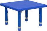 24'' Square Height Adjustable Blue Plastic Activity Table