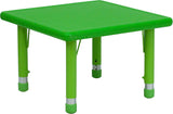 24'' Square Height Adjustable Green Plastic Activity Table