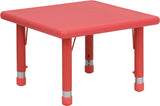 24'' Square Height Adjustable Red Plastic Activity Table