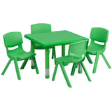 24'' Square Adjustable Green Plastic Activity Table Set with 4 School Stack Chairs