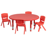 45'' Round Adjustable Red Plastic Activity Table Set with 4 School Stack Chairs
