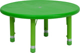 33'' Round Height Adjustable Green Plastic Activity Table