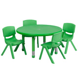33'' Round Adjustable Green Plastic Activity Table Set with 4 School Stack Chairs
