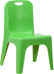 Green Plastic Stackable School Chair with Carrying Handle and 11'' Seat Height