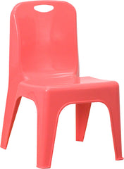 Red Plastic Stackable School Chair with Carrying Handle and 11'' Seat Height
