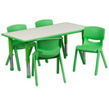 23.625''W x 47.25''L Adjustable Rectangular Green Plastic Activity Table Set with 4 School Stack Chairs