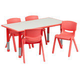 23.625''W x 47.25''L Adjustable Rectangular Red Plastic Activity Table Set with 4 School Stack Chairs