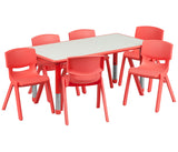 23.625''W x 47.25''L Adjustable Rectangular Red Plastic Activity Table Set with 6 School Stack Chairs