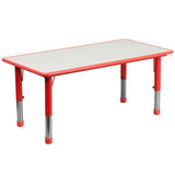 23.625''W x 47.25''L Height Adjustable Rectangular Red Plastic Activity Table with Grey Top