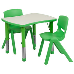 21.875''W x 26.625''L Adjustable Rectangular Green Plastic Activity Table Set with 2 School Stack Chairs