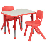 21.875''W x 26.625''L Adjustable Rectangular Red Plastic Activity Table Set with 2 School Stack Chairs