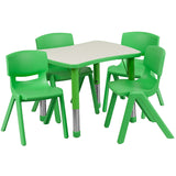 21.875''W x 26.625''L Adjustable Rectangular Green Plastic Activity Table Set with 4 School Stack Chairs