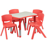 21.875''W x 26.625''L Adjustable Rectangular Red Plastic Activity Table Set with 4 School Stack Chairs