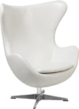 White Leather Egg Chair with Tilt-Lock Mechanism