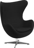 Black Wool Fabric Egg Chair with Tilt-Lock Mechanism