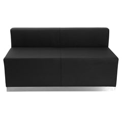 HERCULES Alon Series Black Leather Loveseat with Brushed Stainless Steel Base