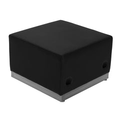 HERCULES Alon Series Black Leather Ottoman with Brushed Stainless Steel Base