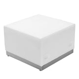 HERCULES Alon Series White Leather Ottoman with Brushed Stainless Steel Base