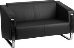HERCULES Gallant Series Contemporary Black Leather Loveseat with Stainless Steel Frame