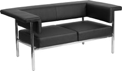 HERCULES Fusion Series Contemporary Black Leather Loveseat with Stainless Steel Frame