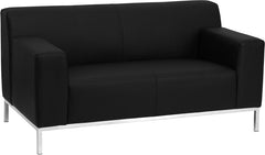HERCULES Definity Series Contemporary Black Leather Loveseat with Stainless Steel Frame