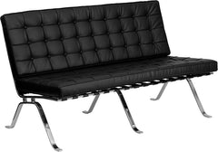 HERCULES Flash Series Black Leather Loveseat with Curved Legs