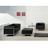 HERCULES Imagination Series Black Leather Loveseat, Chair & Ottoman Set