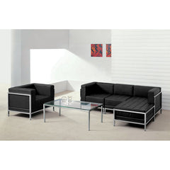 HERCULES Imagination Series Black Leather Sectional & Chair, 5 Pieces