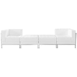 HERCULES Imagination Series White Leather 4 Piece Chair & Ottoman Set