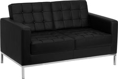 HERCULES Lacey Series Contemporary Black Leather Loveseat with Stainless Steel Frame