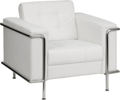 HERCULES Lesley Series Contemporary White Leather Chair with Encasing Frame