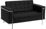HERCULES Lesley Series Contemporary Black Leather Loveseat with Encasing Frame