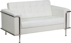 HERCULES Lesley Series Contemporary White Leather Loveseat with Encasing Frame