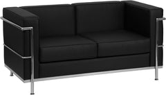HERCULES Regal Series Contemporary Black Leather Loveseat with Encasing Frame