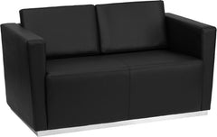 HERCULES Trinity Series Contemporary Black Leather Loveseat with Stainless Steel Base