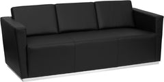 HERCULES Trinity Series Contemporary Black Leather Sofa with Stainless Steel Base